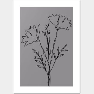 Wildflower Botanical Line Art | Elegant Floral Leaf Design Posters and Art